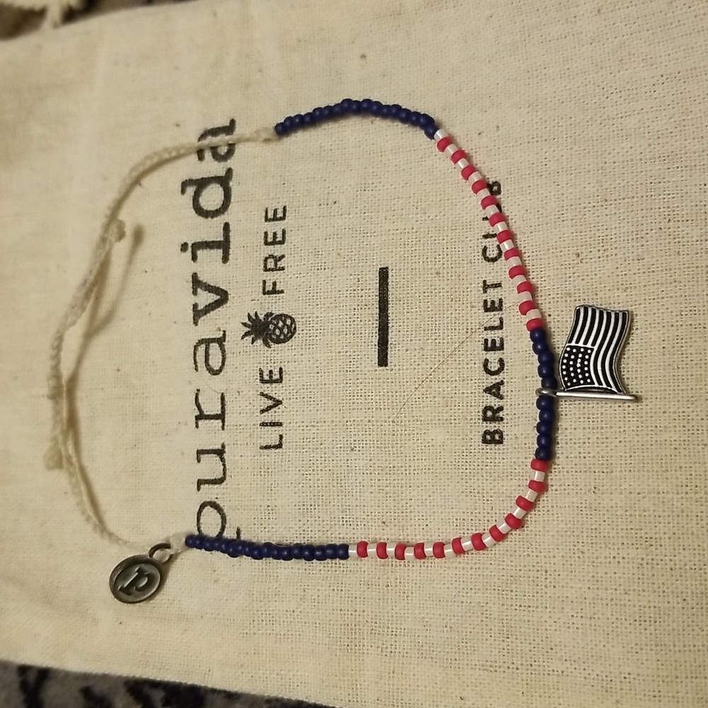 Pura vida American flag seed bead bracelet